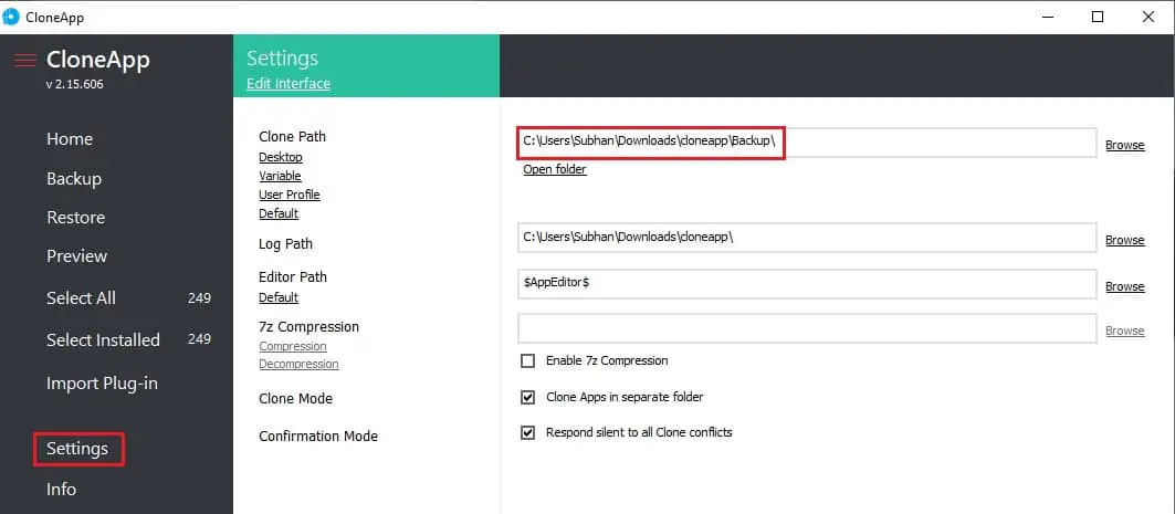 coneapp settings