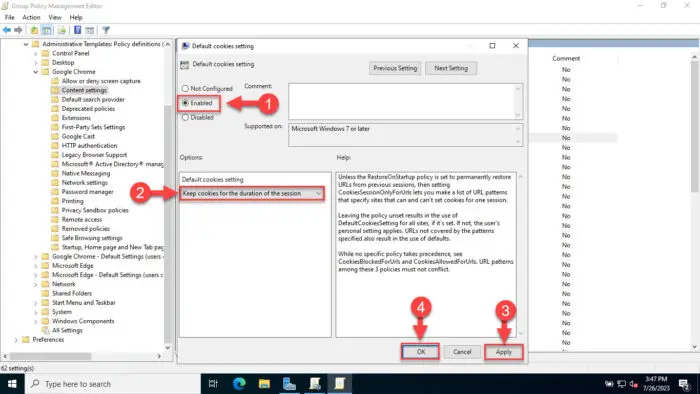 Configure Chrome cookies policy