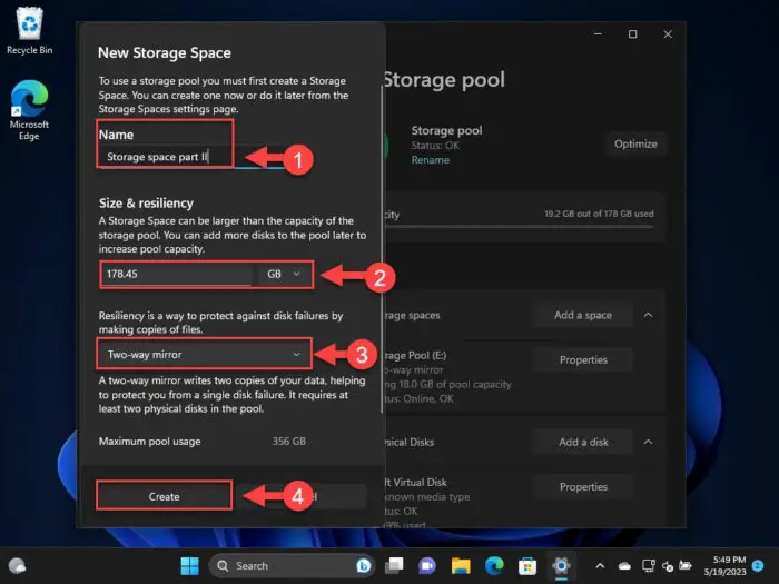 Configure the new storage space