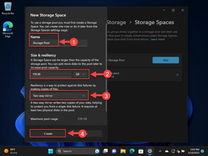 Configure the storage pool