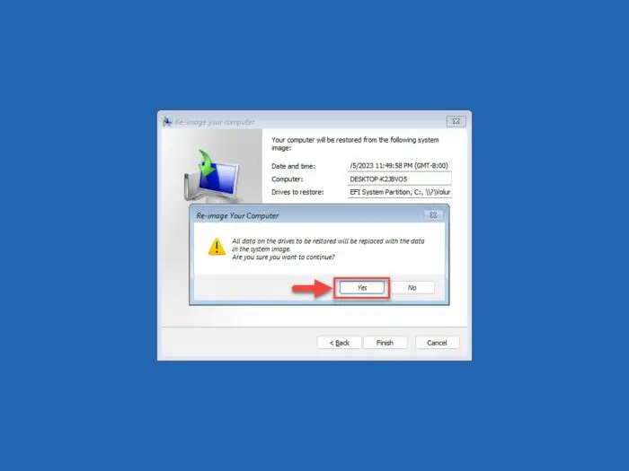 Confirm system image restoration