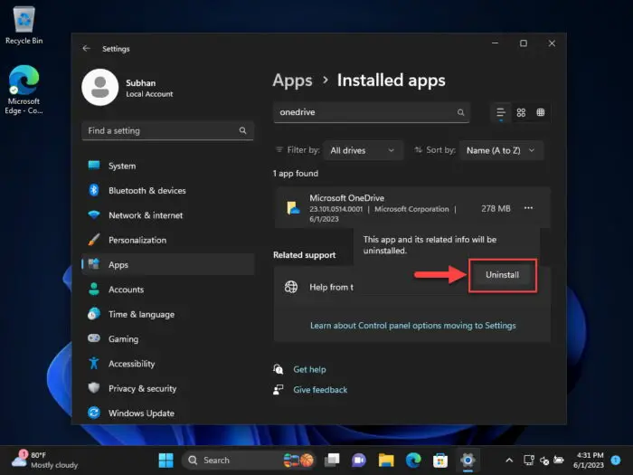 Confirm uninstall