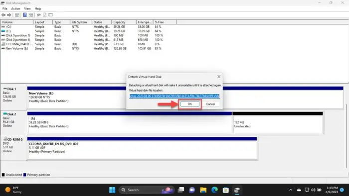Confirm VHD detachment