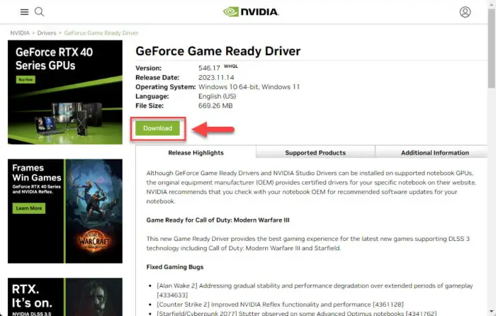 Continue to download the Game Ready 546 17 driver