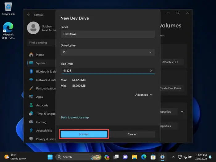 Create a new Dev Drive using unallocated space