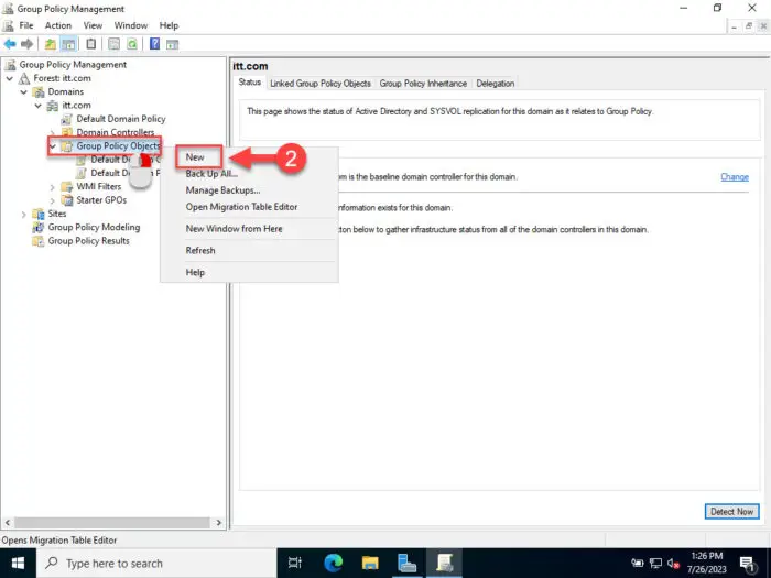 Create a new GPO