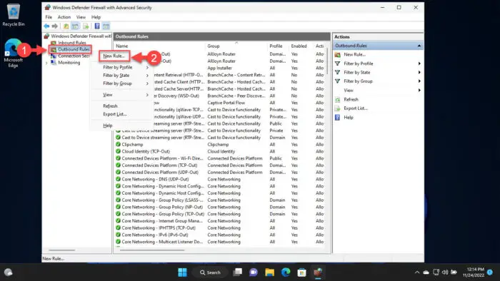 Create new outbound rule