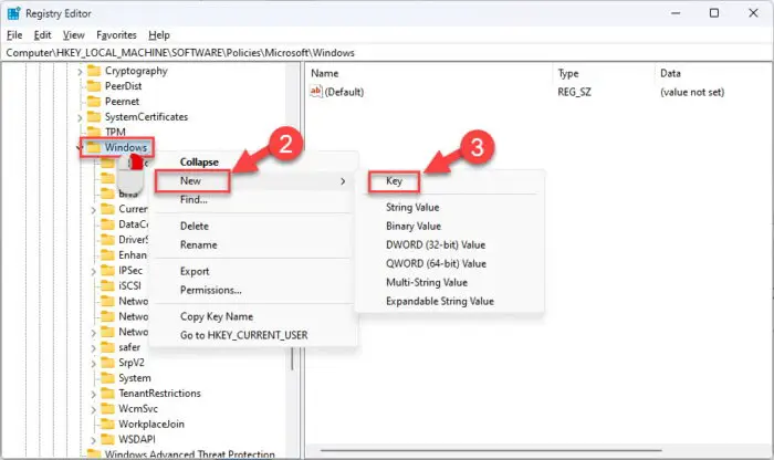 Create the AppCompat key inside the Windows key