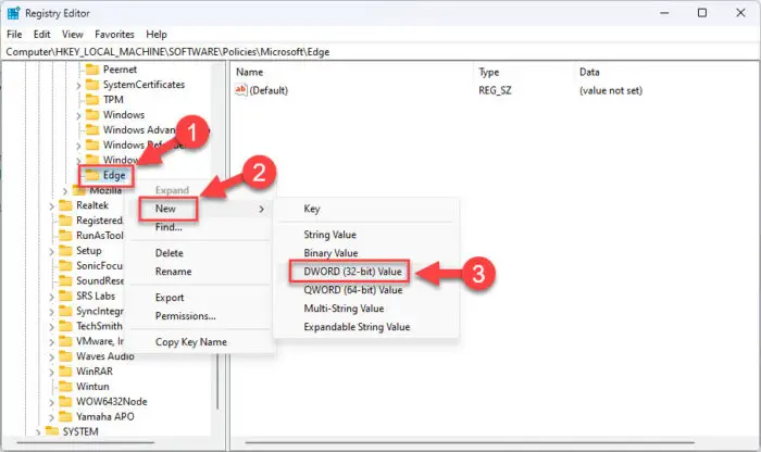 Create the InPrivateModeAvailability DWORD