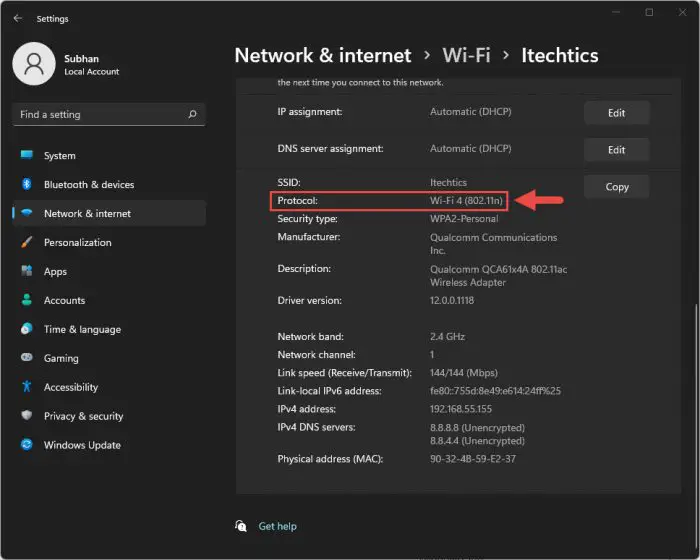 Currently used WiFi protocol
