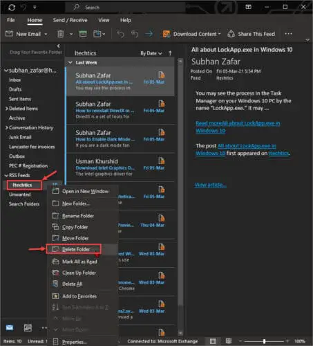 How to Subscribe to RSS Feeds in Microsoft Outlook 5 delete