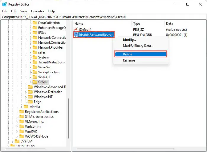 How to Enable or Disable Reveal Password button in Windows 11/10 15 delete