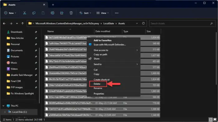Delete all Spotlight assets