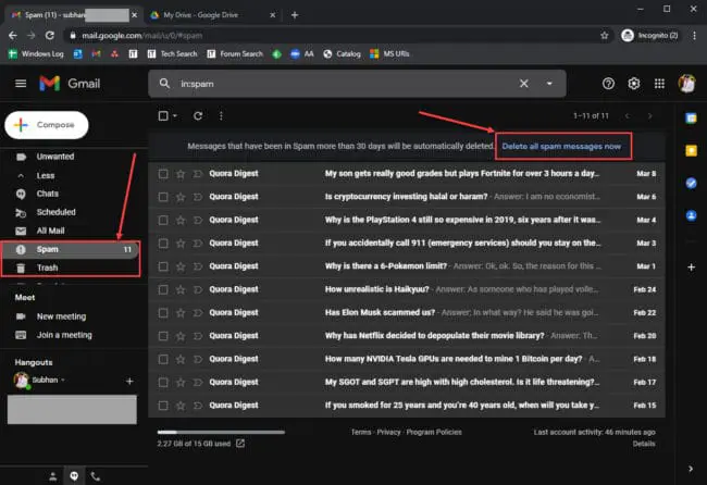 How To Free Up Space In Gmail And Google Drive 3 delete folders 1