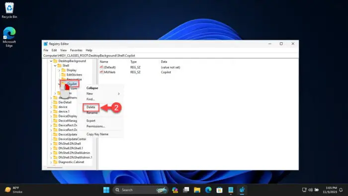 How To Create Copilot Shortcut And Open From Context Menu In Windows 11 11 Delete the Copilot Registry key