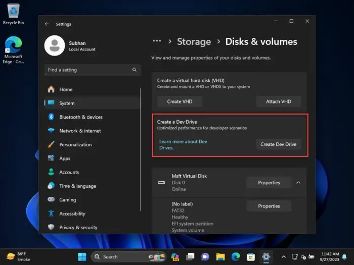 Download Windows 11 22H2 KB5030310 Preview "Moment 4" Update With 23H2 Features 2 Dev Drive in Windows Settings