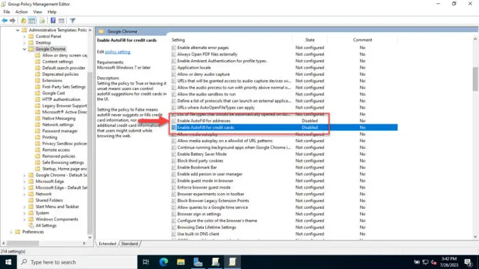Disable autofilling for addresses and credit cards in Chrome