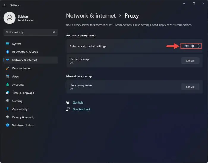 Disable automatic detection of settings