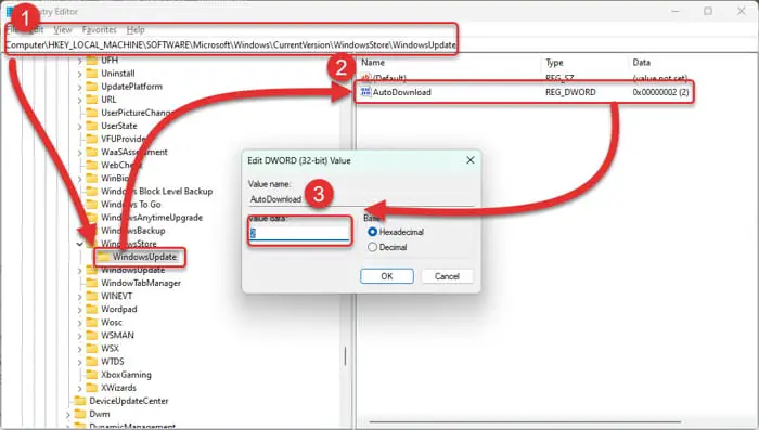 Disable automatic updates of apps from Windows Registry