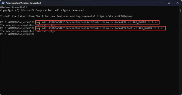 Disable LSA protection using command line