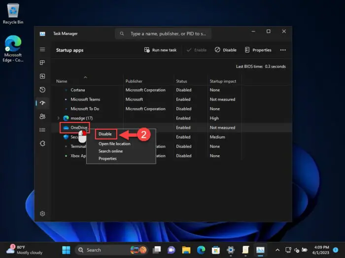 Disable OneDrive from opening at startup