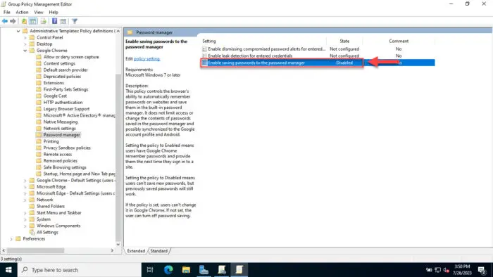 Disable password saving in Chrome through Group Policy