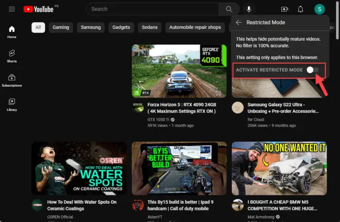 Disable Restricted Mode