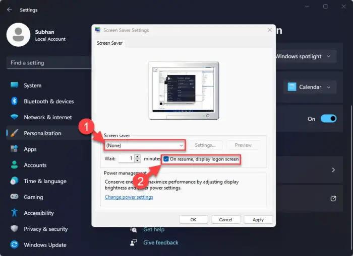 Disable sleep mode from screen saver settings