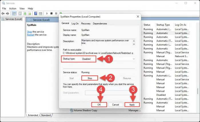 Disable SysMain