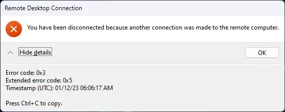 2 Ways To Allow Multiple RDP Sessions In Windows 11/10 1 Disconenction dialog prompt