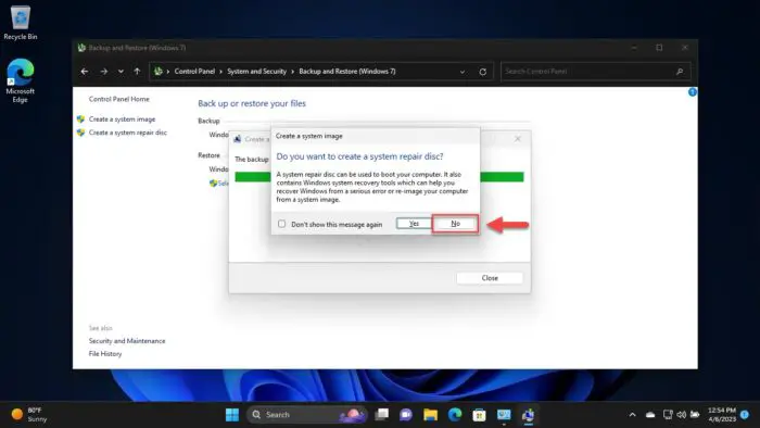 Do not create a system repair disc