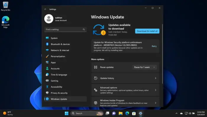 Download and install KB5007651