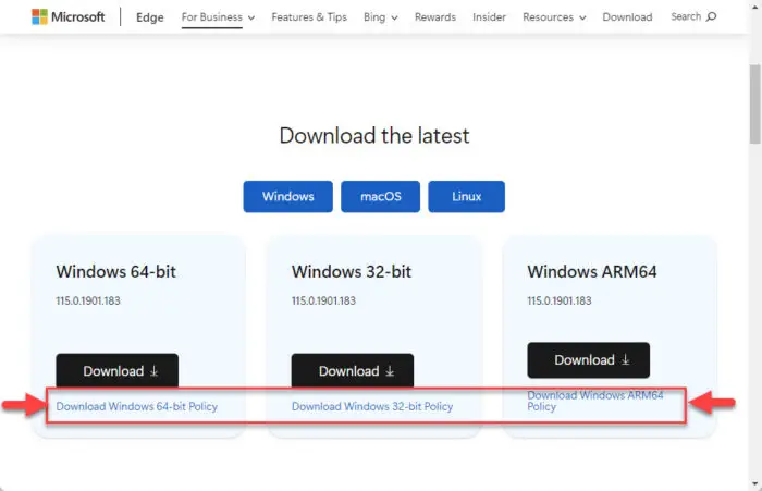 Download Microsoft Edge ADMX policy templates