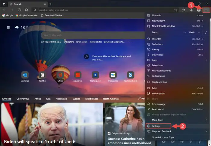 Open Microsoft Edge settings
