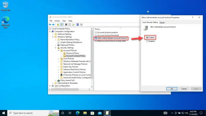 Enable Administrator account lockout