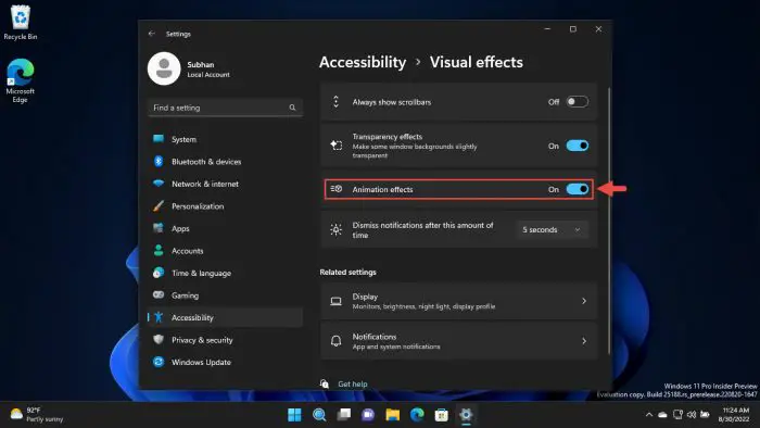 Enable animation effects