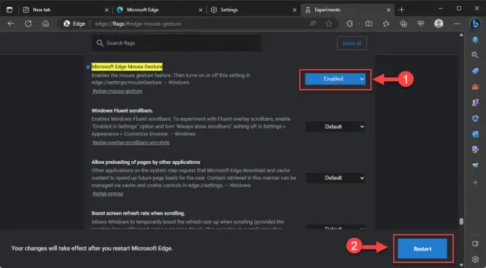Enable Edge mouse gestures from Edge flags