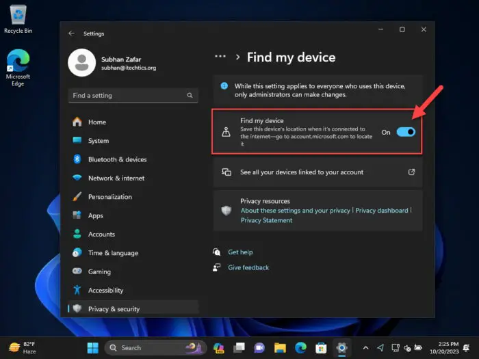 Enable Find My Device