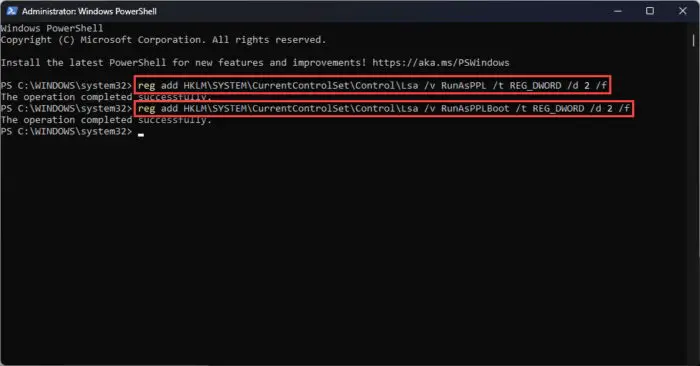 Enable LSA protection using command line