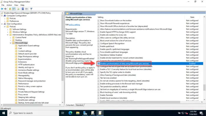 Enable policy to disable synchronization in Edge
