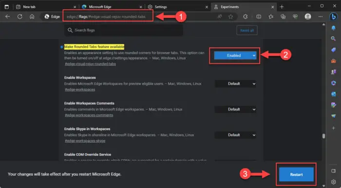 Download Microsoft Edge 115 Fixes 14 Vulnerabilities, Includes Mouse Gestures, Split View 1 Enable rounded tabs