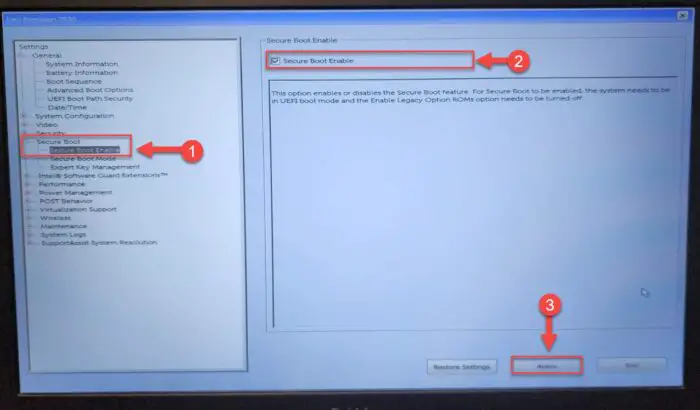 Enable Secure Boot from BIOS