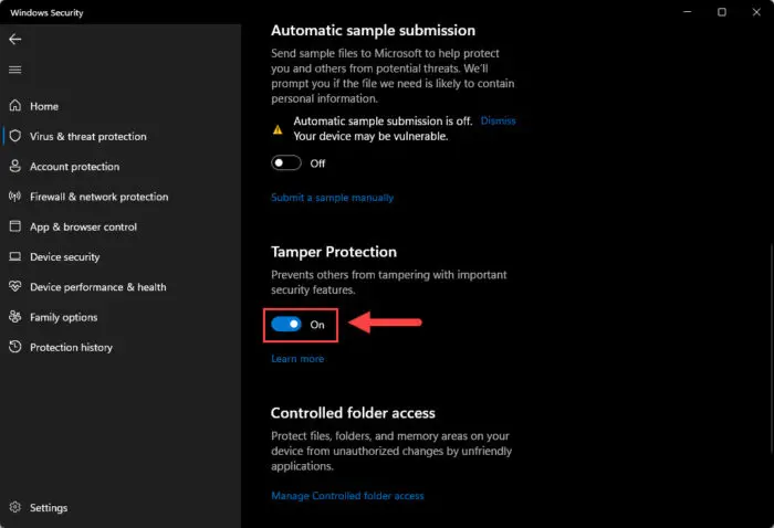 Enable Tamper Protection