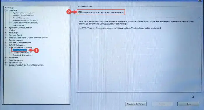 Enable virtualization from BIOS 1