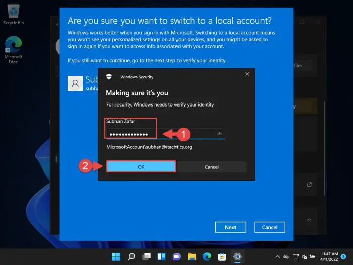 Enter account credentials