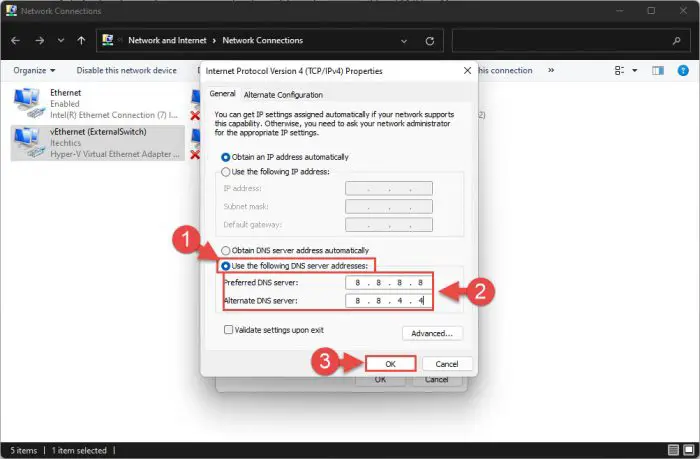 Enter DNS addresses manually