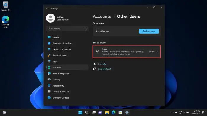 Enter kiosk configuration settings