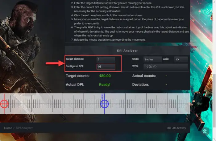 Enter the distance and configured DPI