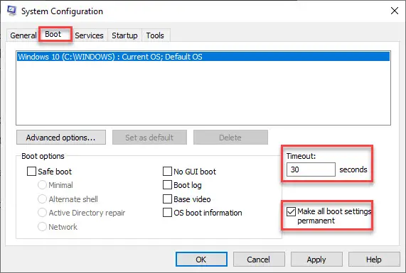 Enter the value in Timeout box