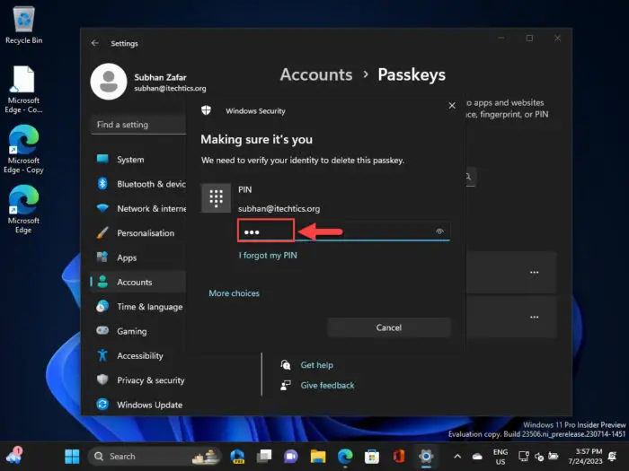 Enter the Windows Hello credentials 2